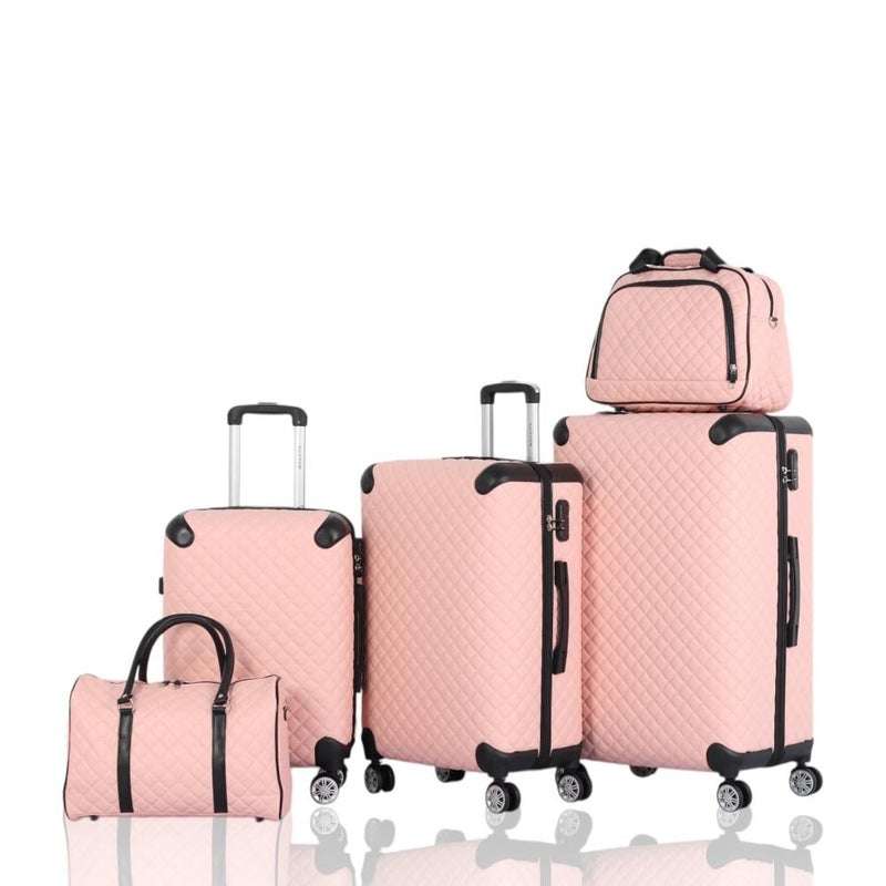 أفياتور طقم حقائب سفر فاخرة ومحصنة - 5 قطع (3 ترولي + 2 حقيبة يد) بتغطية جلدية ومقاومة للكسر - Image 1